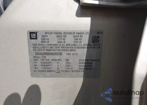 2013 GMC Terrain Sle-1 from USA, damaged, VIN 2GKALMEK6D6393730